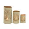 DecMode 3 Holder Gold Metal Leaf Decorative Candle Lantern, Set of 3